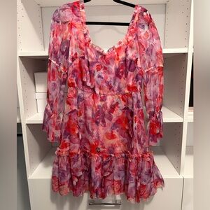 Marchesa Notte Designer Floral Chiffon Mini Dress